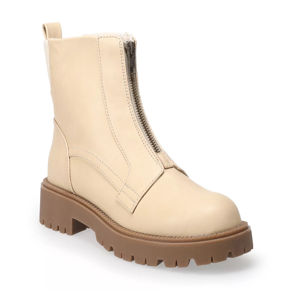 NIB SO Front Zipper Ankle Boots Tan Size 10